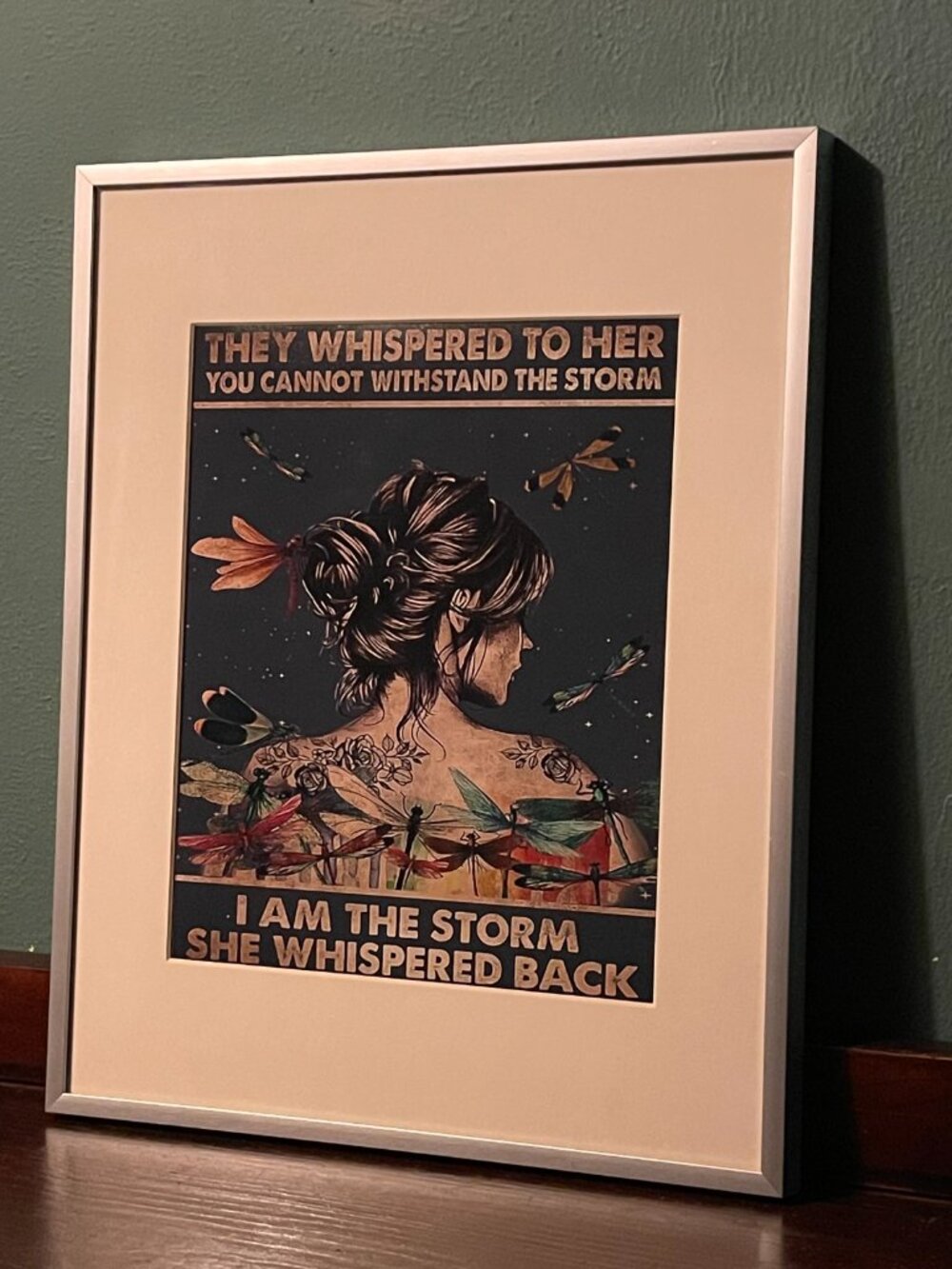 NEW "I AmThe Storm" Matted/Framed InspireQuote Boho Fem Dragonfly Wall Art Print - Picture 8 of 14